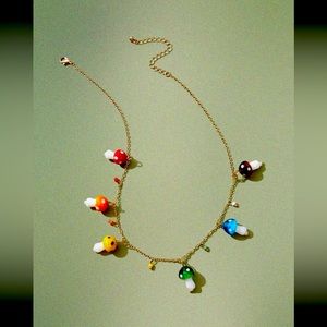 Mushroom Charm Necklace Kidcore Rainbow Festival Trippy Cute Charms Glass Beads